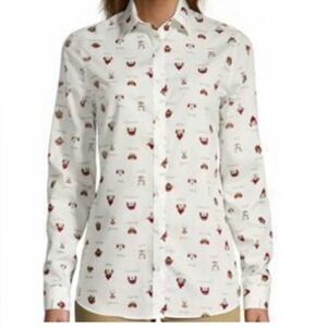 Lands’ End Women’s Size 12 Winter Dog Print No Iron Cotton Button Down Shirt